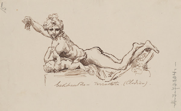 Drawing of the The Bacchae sculpture by Claude Michel Clodion 1738 1814 1887