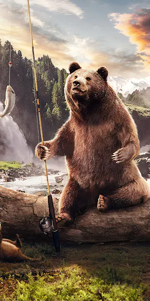 Bear In Jungle Along Side River 4K iPhone Wallpaper Background