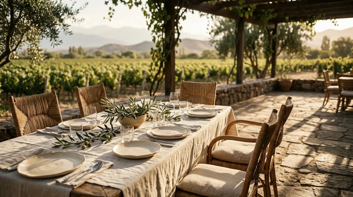 Elegant vineyard terrace setting for Mendoza wine tourism in Argentina