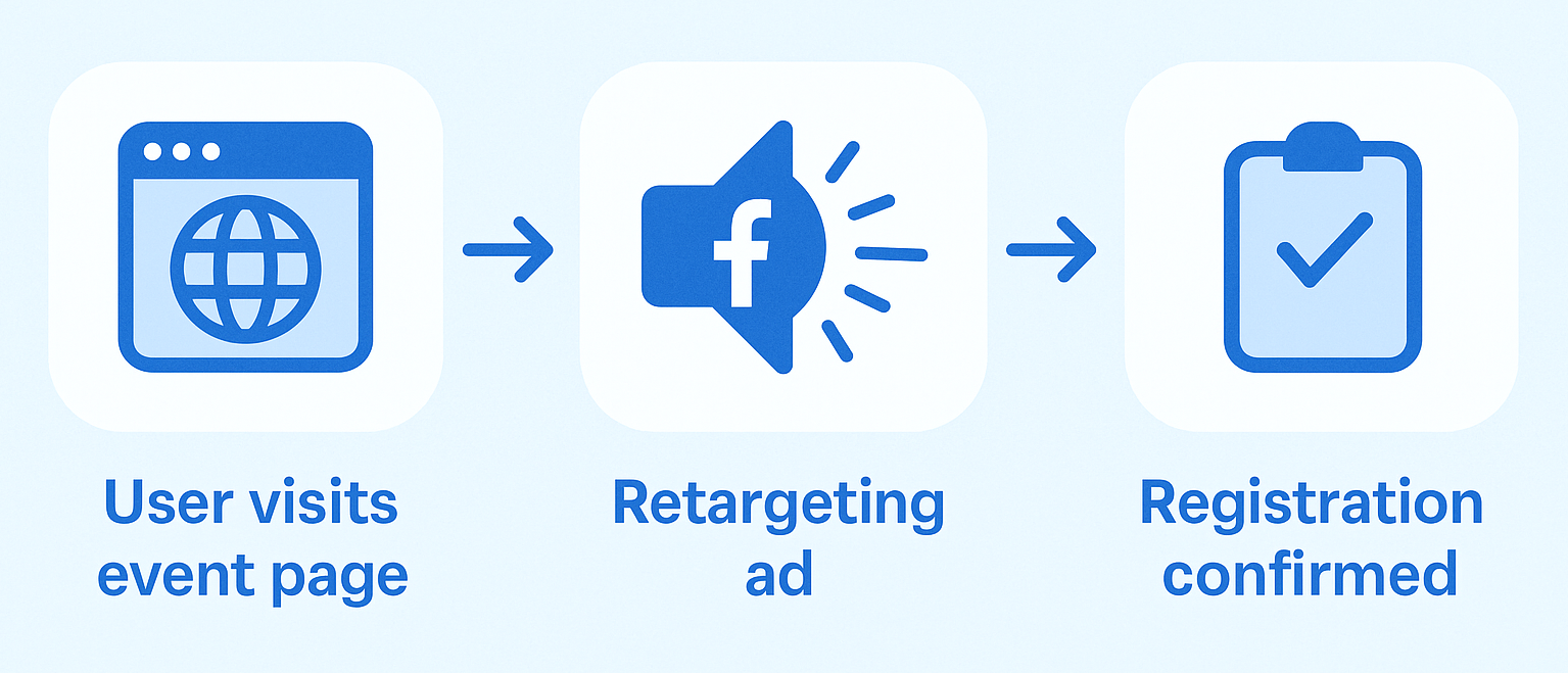 Facebook retargeting funnel from page visit to event registration