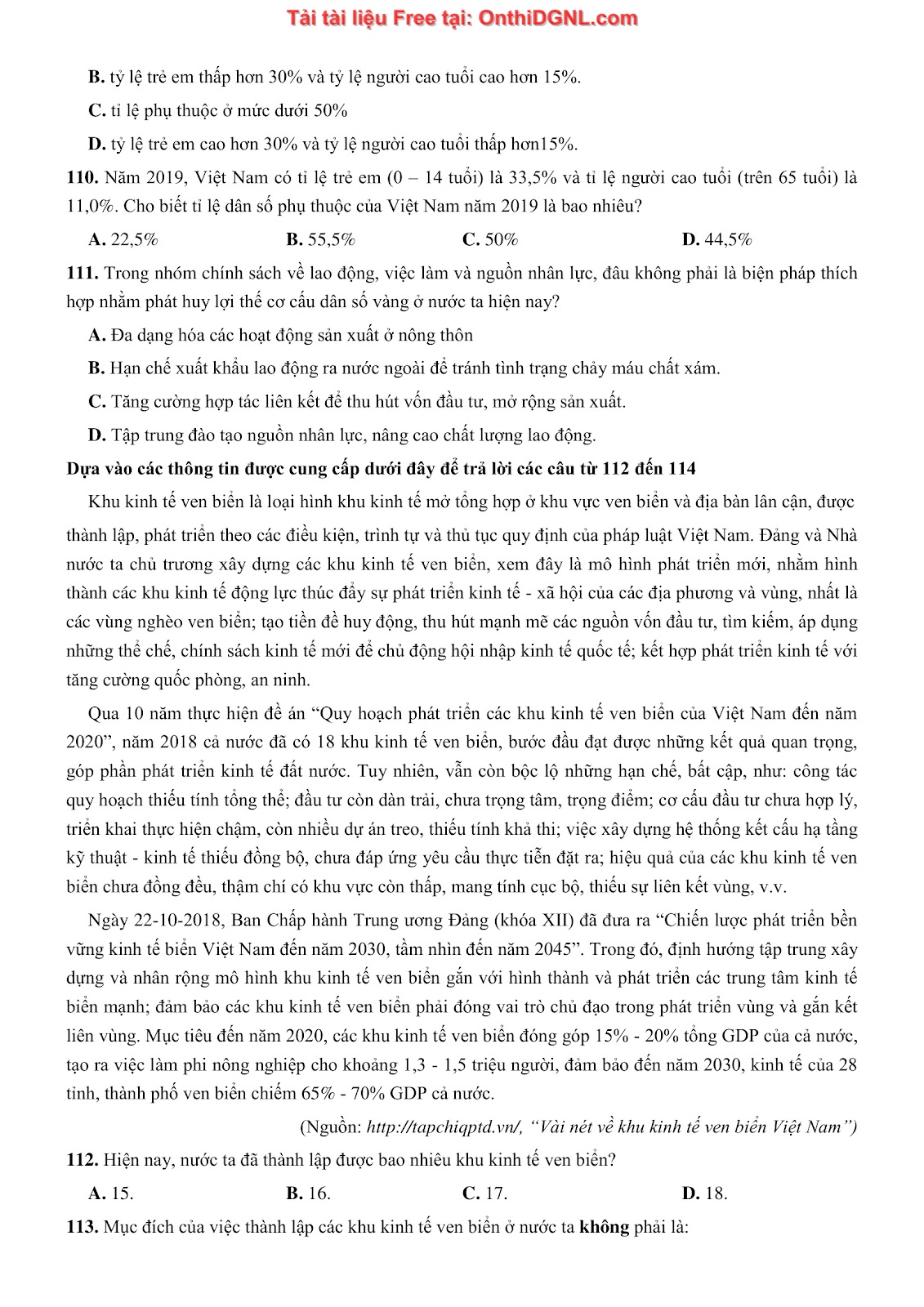 250 bài tập môn Địa Lý - Ôn thi ĐGNL ĐHQG TP HCM Phần 15