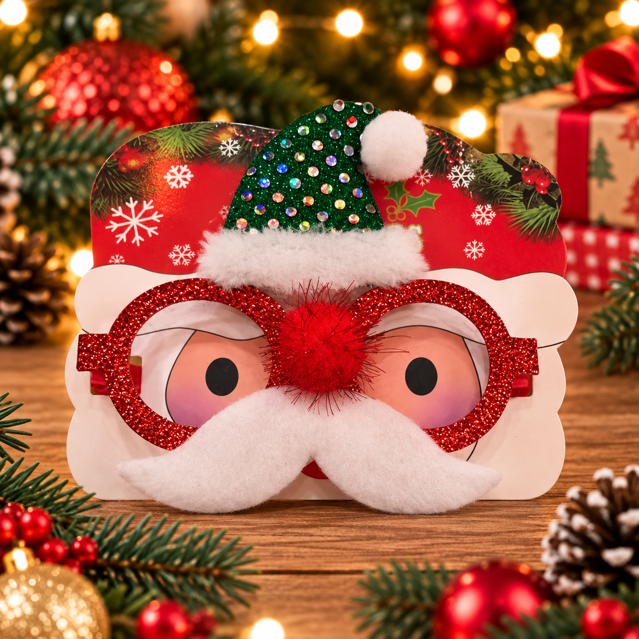 Anteojos de cotillón de Papá Noel con bigote