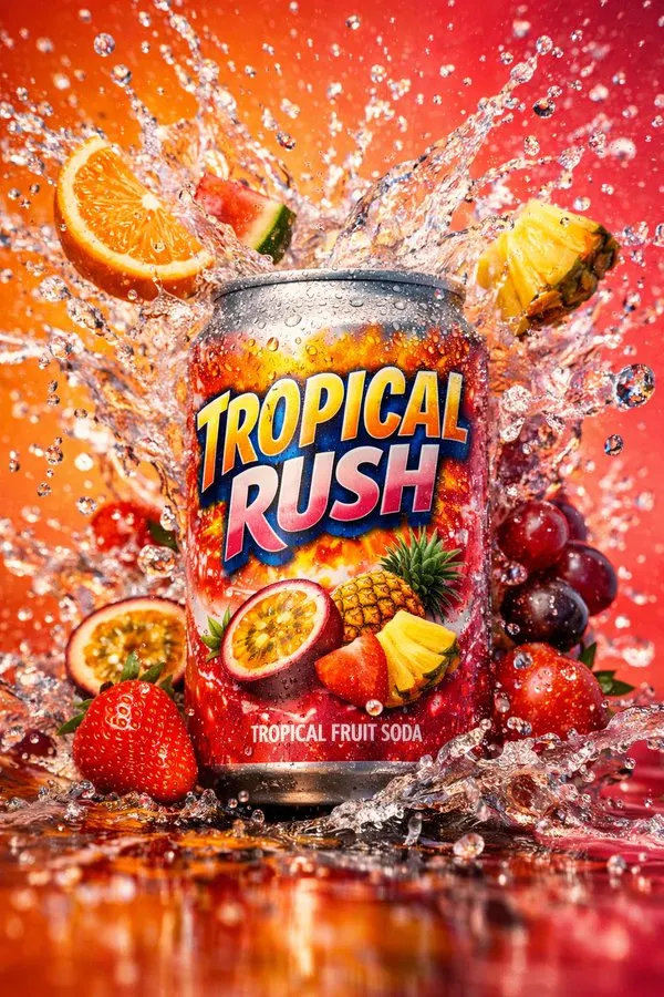 Composición publicitaria ultradinámica de latas de refresco
