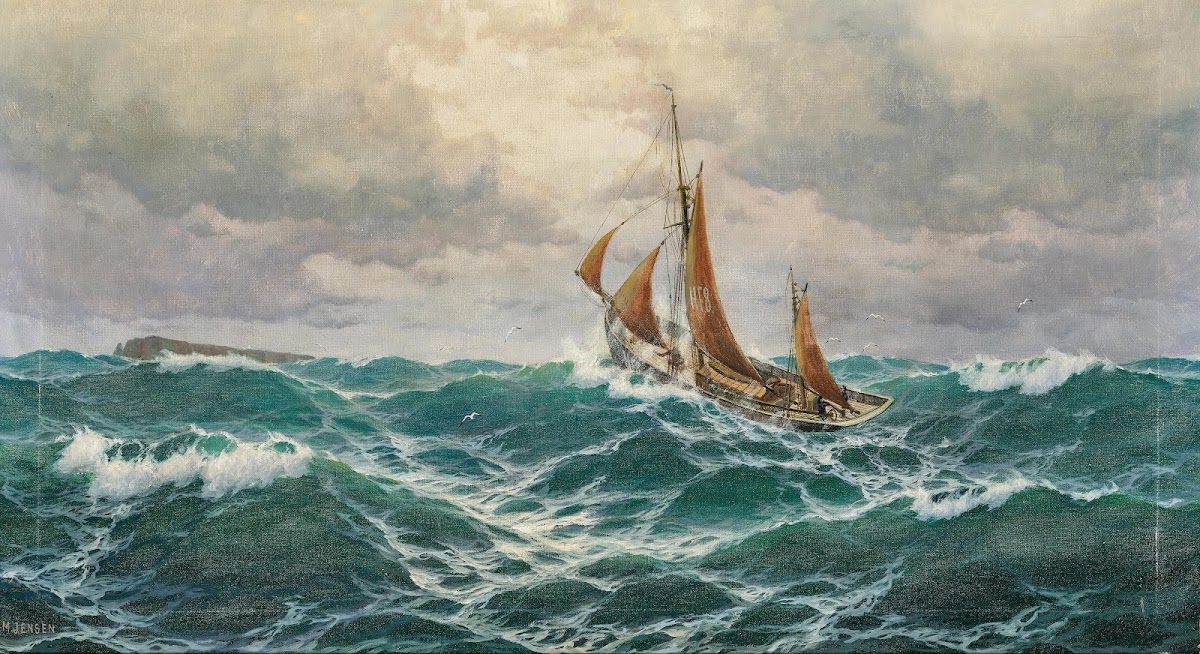 A seascape with a fisherman