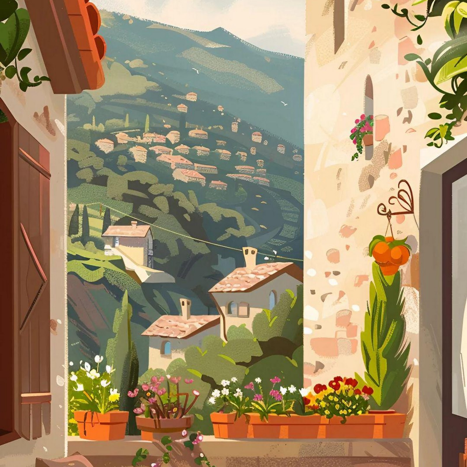 Download Cozy Mediterranean Balcony View Full HD iPhone