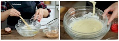 Chuẩn bị sẵn 1 tô nước đá, đặt một tô khác lên, đập 1 quả trứng gà vào , sau đó lần lượt rây bột mì, bột bắp vào, trộn đều. Tiếp đó cho từ từ nước vào đến khi bạn thấy hỗn hợp bột sánh mịn là được.
