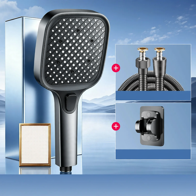 Square shower head with pressure boost, ABS, 3 functions