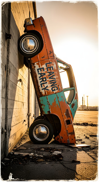 Rusted Vintage Car Art Installation Against Concrete Wall - Free mobile Wallpaper
