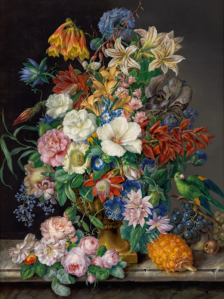 Blumenstück mit Ananas Weintrauben und Papagei 1833