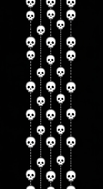 Geometric Pattern of Cartoon Skulls and White Lines on a Black Background - Free mobile Wallpaper
