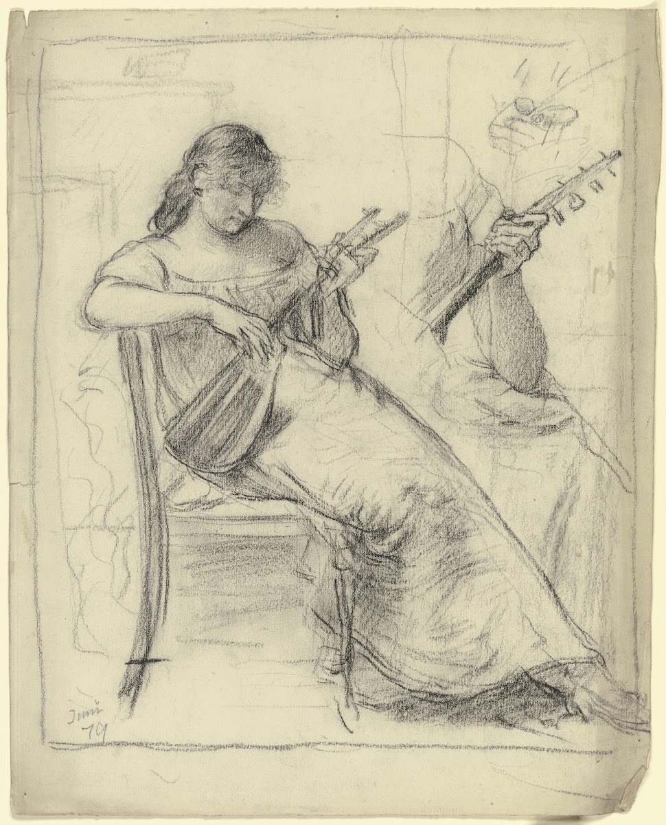 Sitzende junge Frau Mandoline spielend 1879