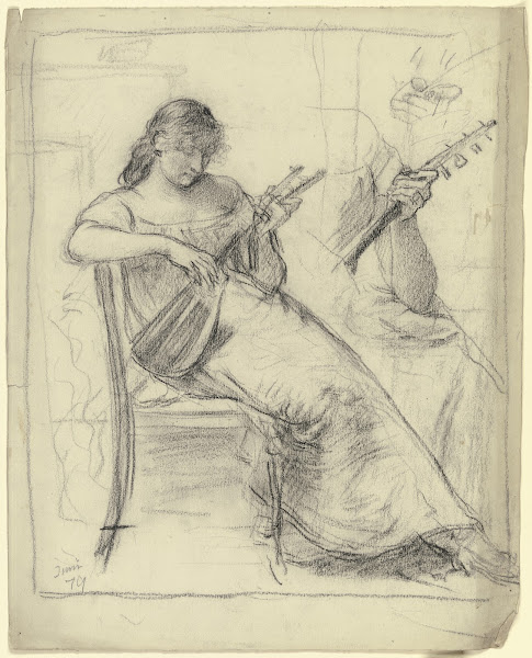 Sitzende junge Frau Mandoline spielend 1879