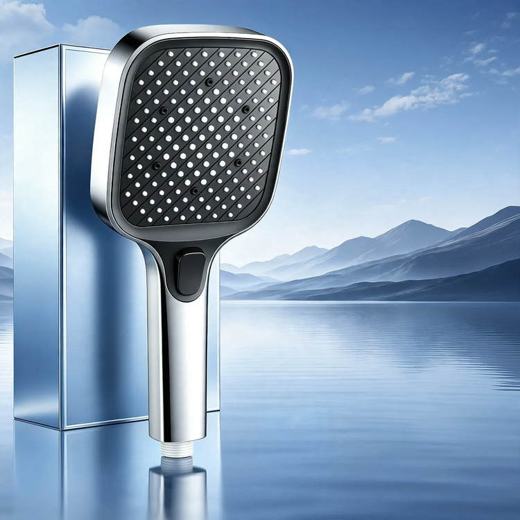 Square shower head with pressure boost, ABS, 3 functions