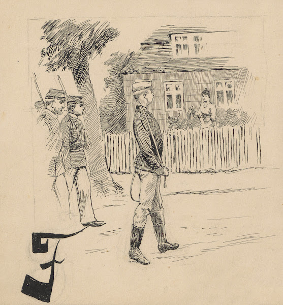 Soldiers marching down the street 1891