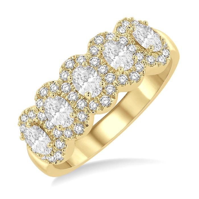Oval Shape 5 Stone Halo Half Eternity Diamond Wedding Band 314E1DHFHYG