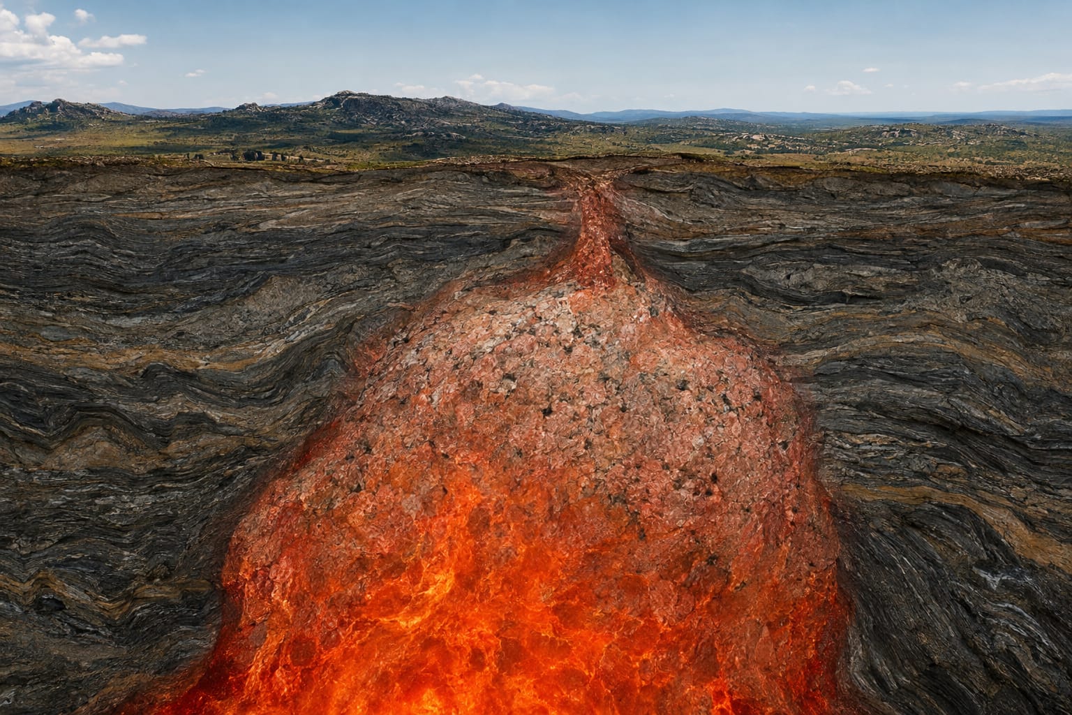 Etapa 1 de la evolución del paisaje granítico