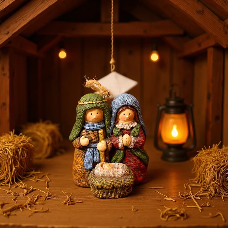 Weihnachtlicher Krippen-Anhänger aus Kunstharz