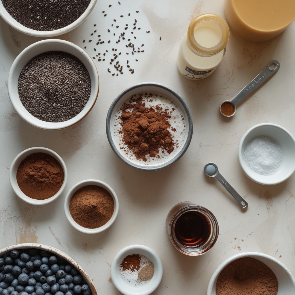Ingredients for Smooth Chocolate Chia Seed Pudding — No Fuss, All Flavor Easy Homemade Recipe