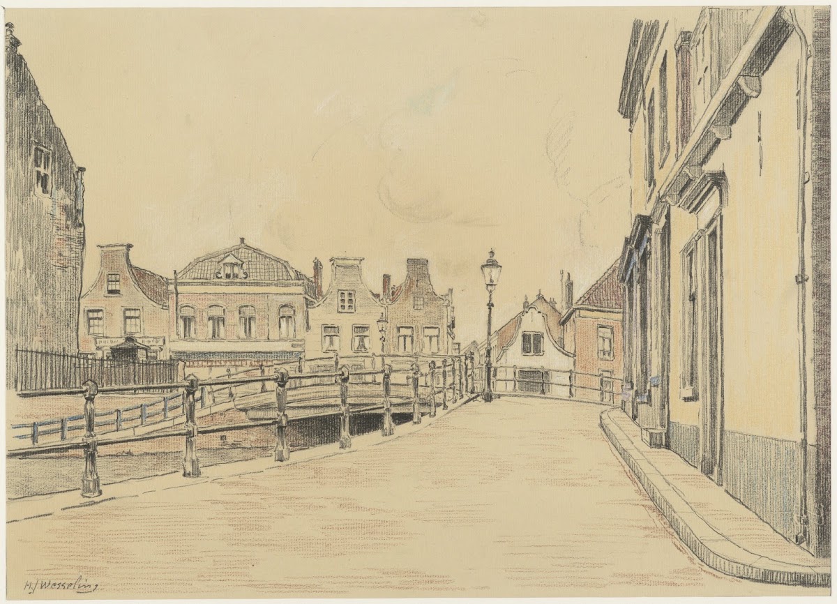 Korte Brug westzijde met Korte Spaarne en Burgwal 1930