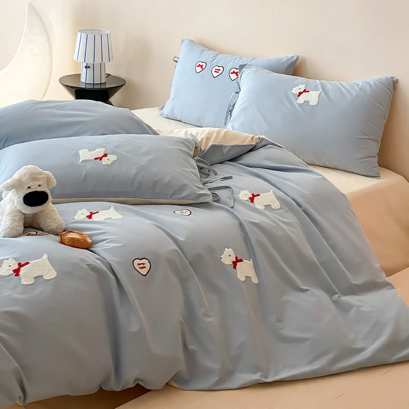 Cotton bedding set, 4-piece, dog cartoon