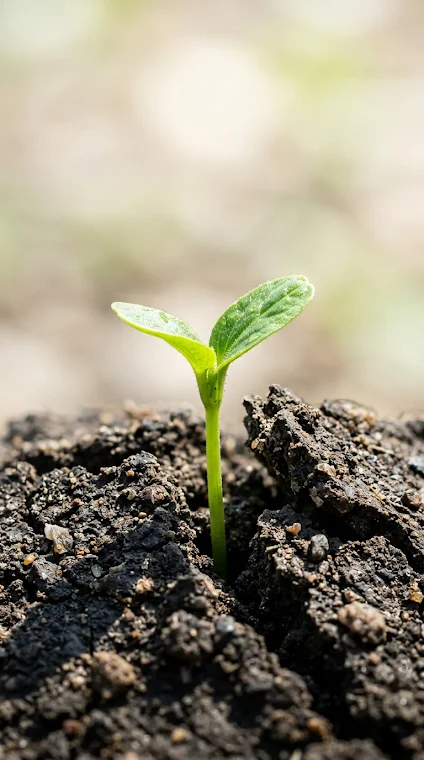 Single Seedling Breaking Ground