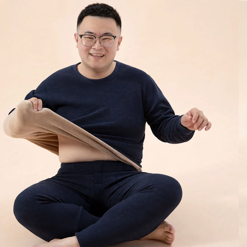 Padded thermal underwear set with lamb fleece imitation
