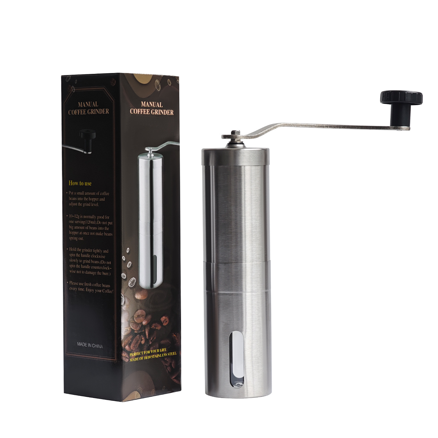 Hand coffee grinder with CNC grinding mechanism and brush