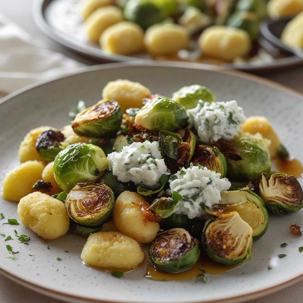 Final Sheet Pan Hot Honey Butter Gnocchi & Crispy Brussels Sprouts with Lemon-Herb Ricotta