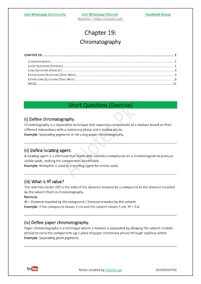 FBISE Class 9 Chapter 19 Chromatography