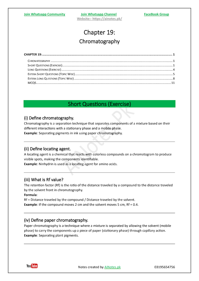 FBISE Class 9 Chapter 19 Chromatography