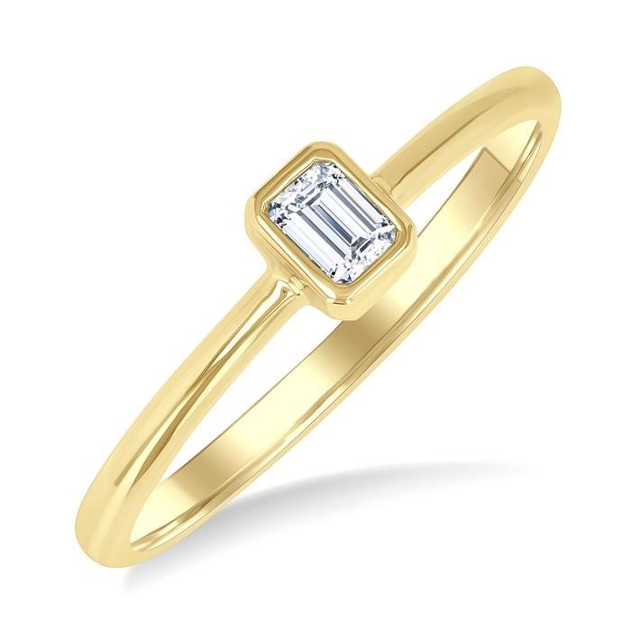 Emerald Shape Bezel Set Petite Diamond Fashion Ring