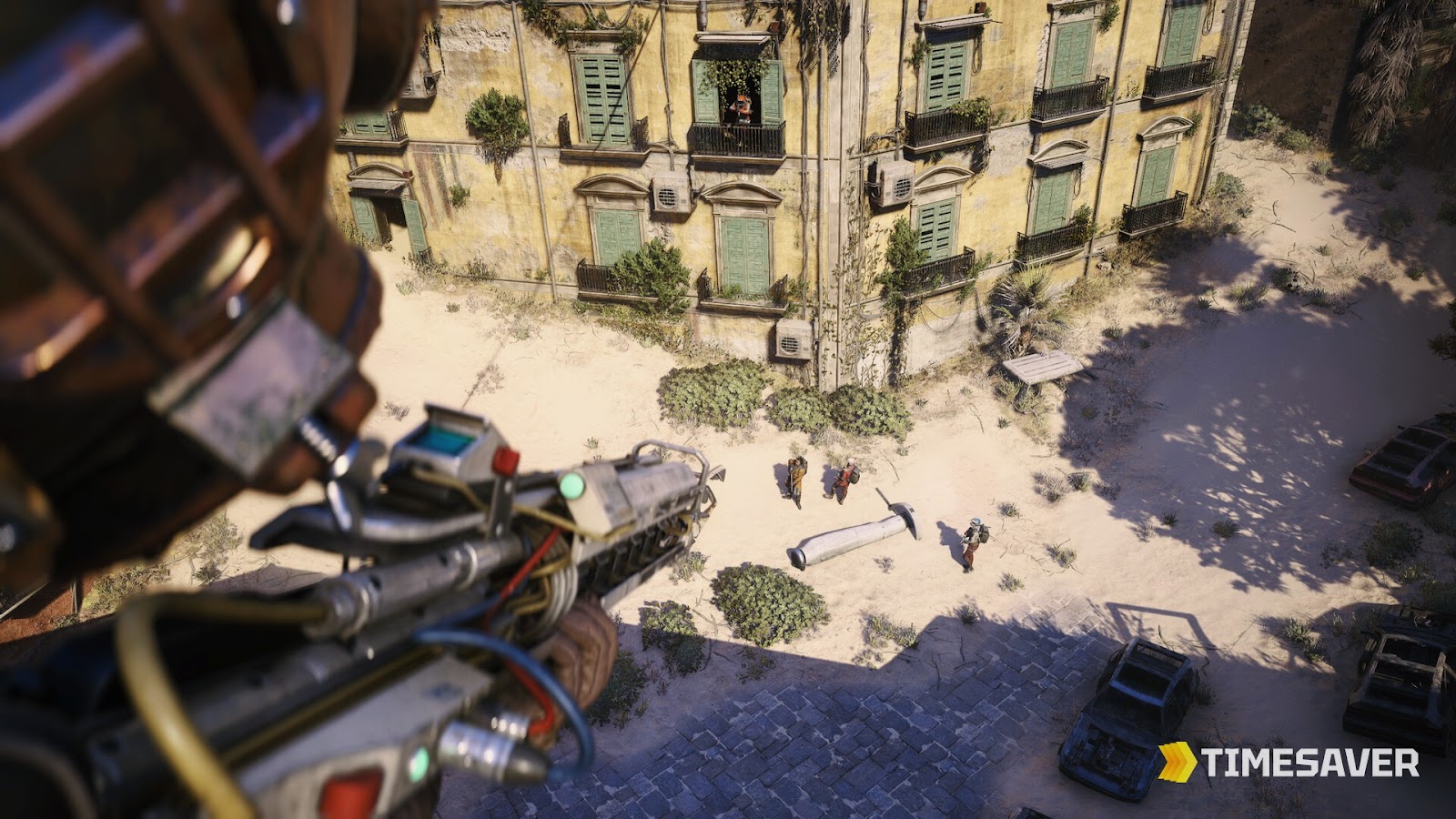 An ARC Raiders raider exploring a hostile surface environment with robotic enemies