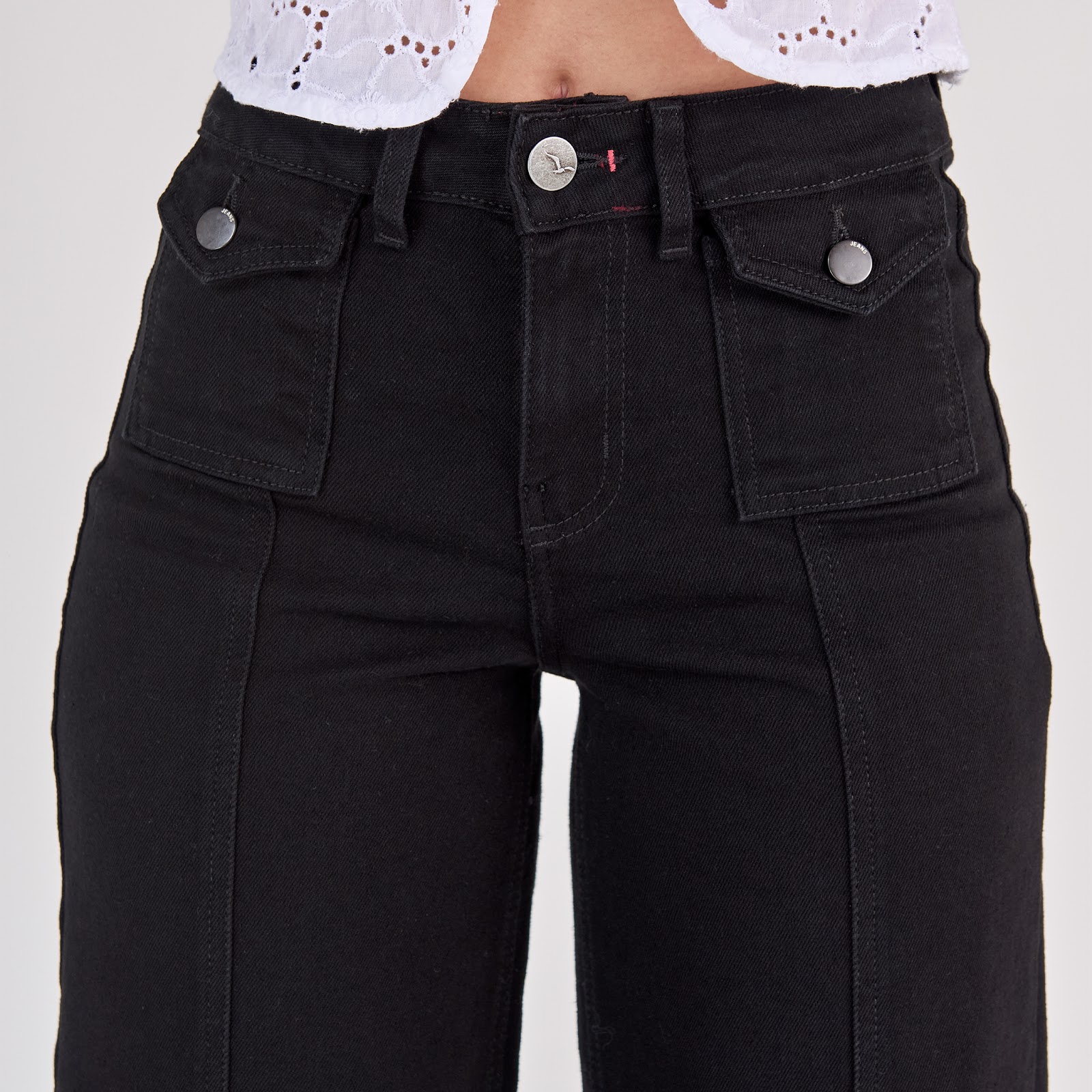Jean dama wide leg tiro medio licrado, color Negro - Vista 8