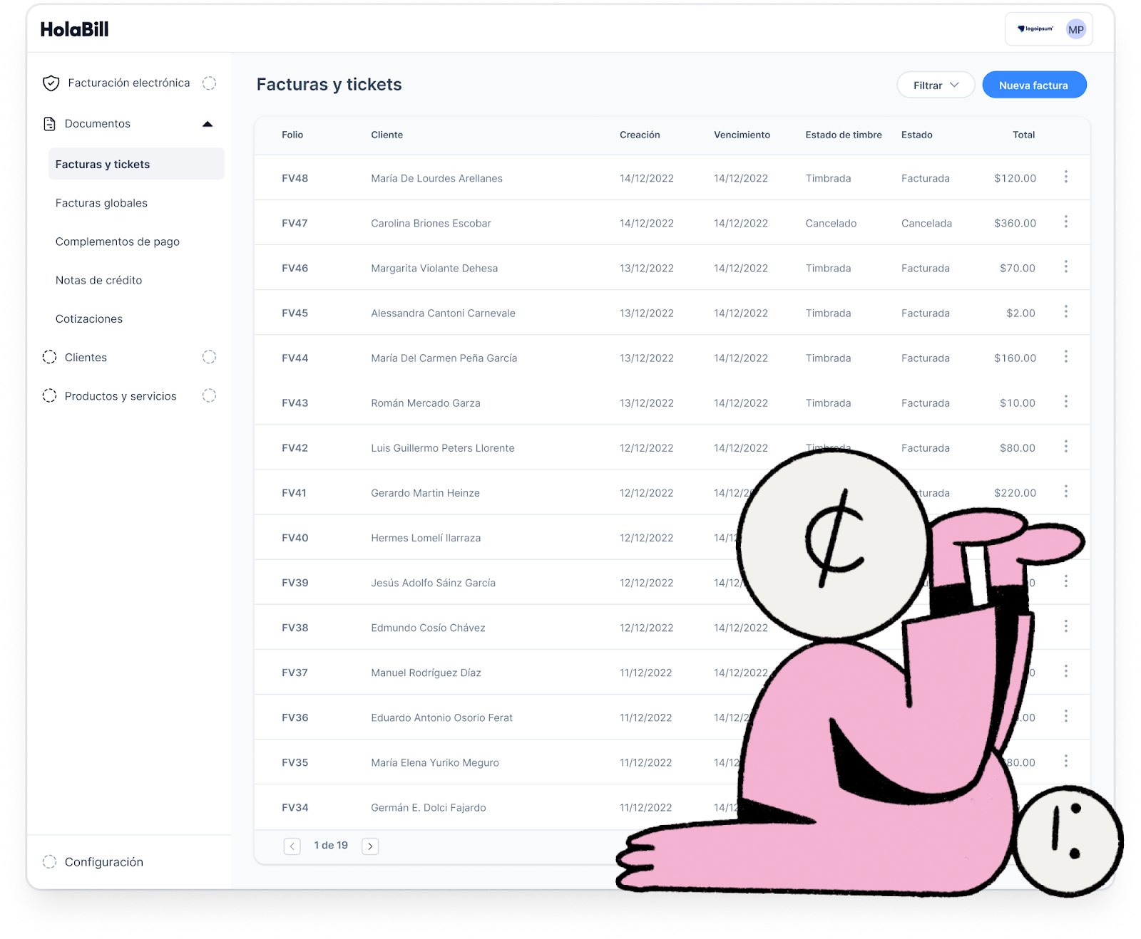 Mockup de la App HolaBill