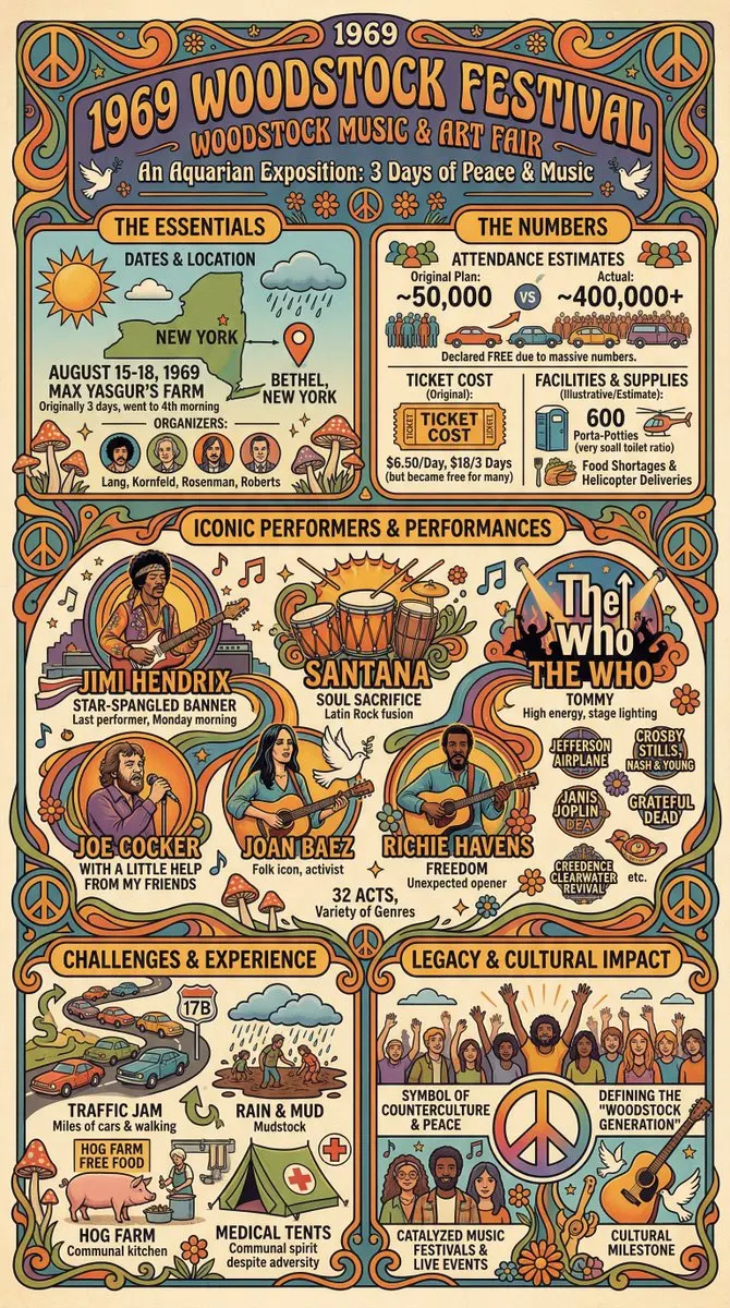 Infografía del Festival de Woodstock de 1969