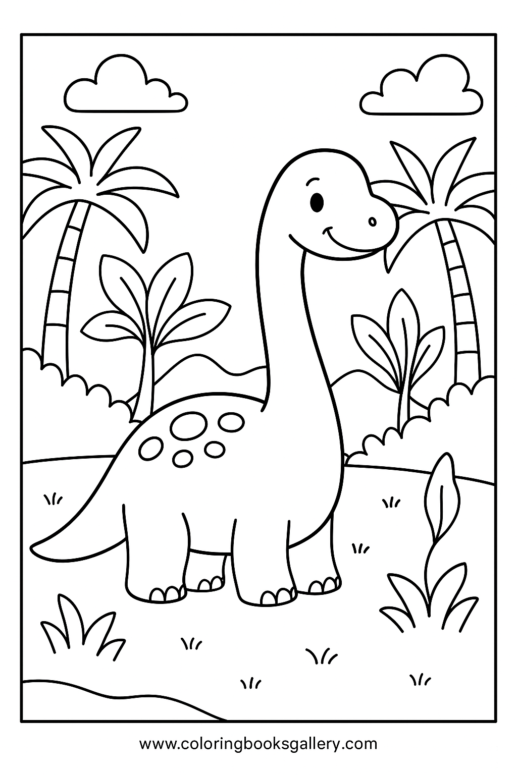 Easy Brachiosaurus In The Jungle Coloring Page For Kids – free coloring page for kids
