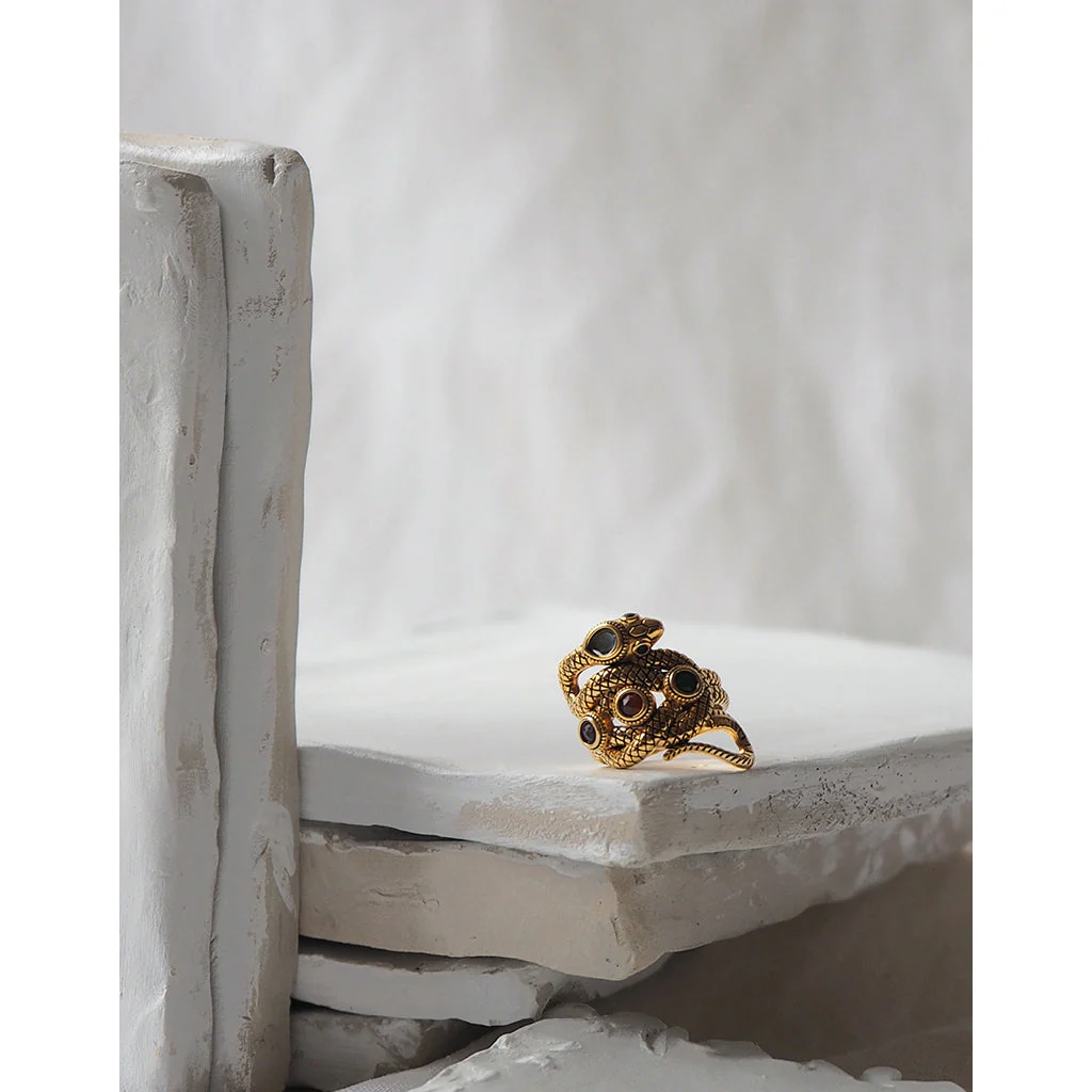 Кольцо Змейка широкое турмалины