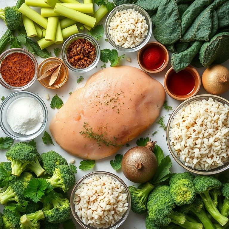 Ingredients for One-Pan Chicken Broccoli Rice Casserole – Easy Comfort Food for Busy Nights