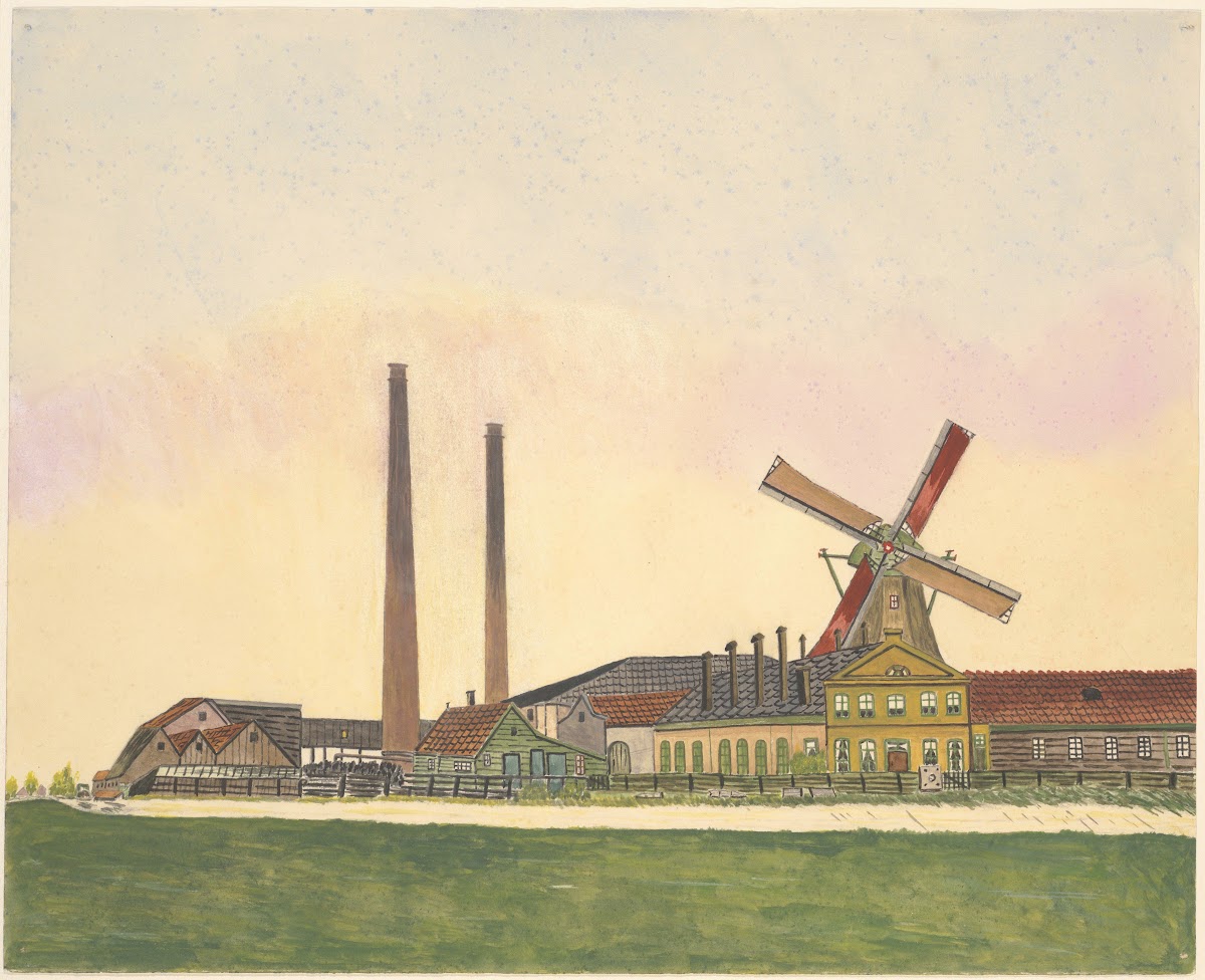 Papiermolen De Eendracht achterzijde met links twee schoorsteenpijpen