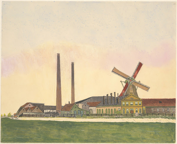 Papiermolen De Eendracht achterzijde met links twee schoorsteenpijpen