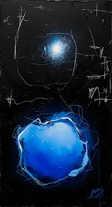 Deep Blue Void Abstract Oil Painting on Black Canvas