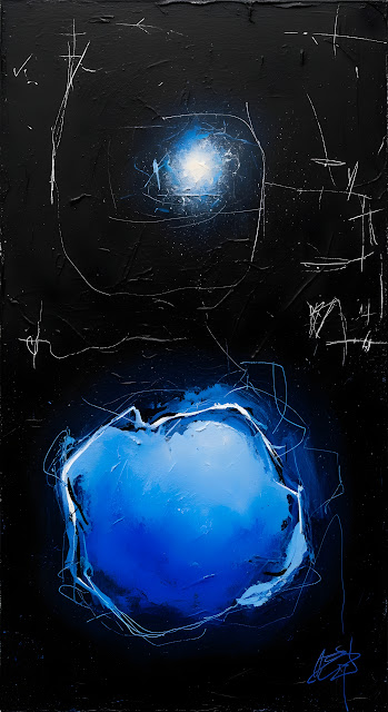 Deep Blue Void Abstract Oil Painting on Black Canvas - Free mobile Wallpaper