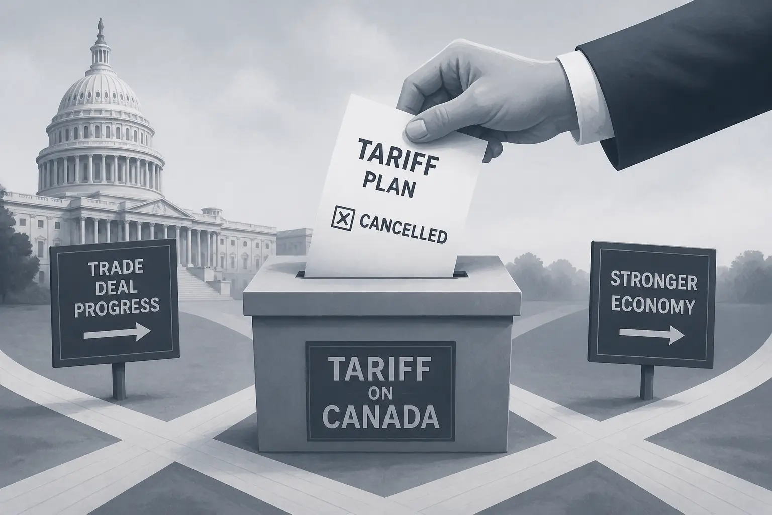 Editorial image for US president cancels planned tariff on Canada after trade deal progress