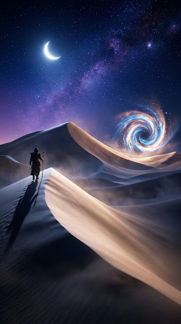 Mystical Moonlit Desert with Sand Vortex Portal - Free mobile Wallpaper