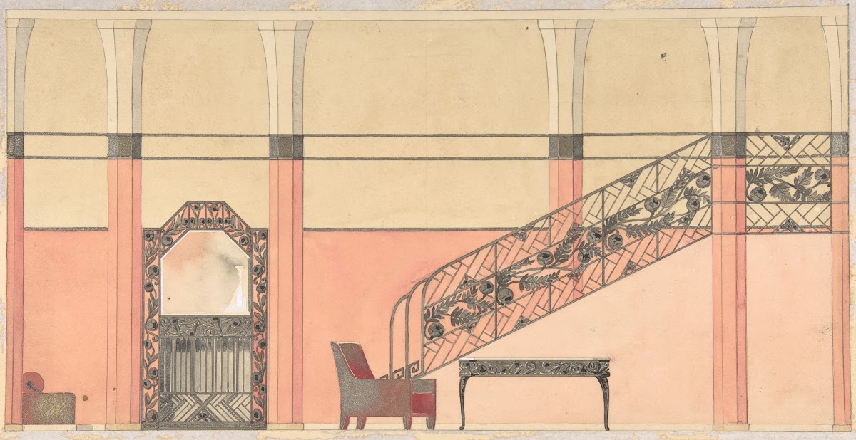 Design for a Hallway with Wrought iron Details circa 1925