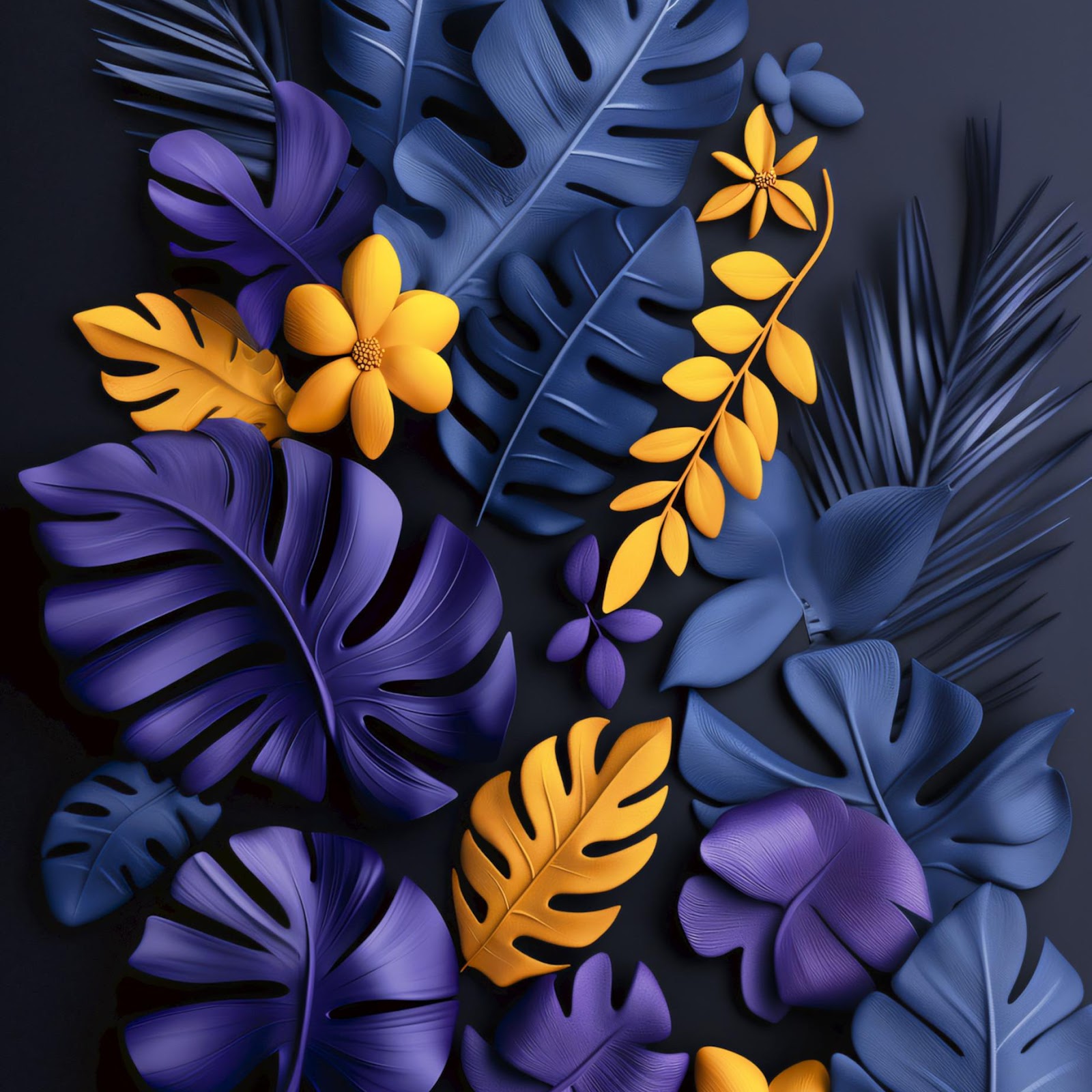 Download Floral Design, Tropical Leaves, Botanical Art, Dark Color Palette 2K iPhone