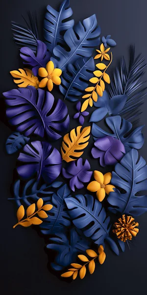 Floral Design, Tropical Leaves, Botanical Art, Dark Color Palette 2K iPhone Wallpaper Background