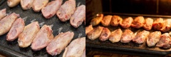 Xếp cánh gà lên khay nướng, rắc muối, tiêu lên trên. Cho cánh gà vào lò, nướng khoảng 15-20 phút ở nhiệt độ 210 độ C hoặc đến khi thấy cánh gà chuyển qua màu vàng là được.