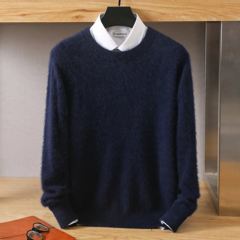 Herren-Wollpullover, Rundhalsausschnitt, lockere Passform