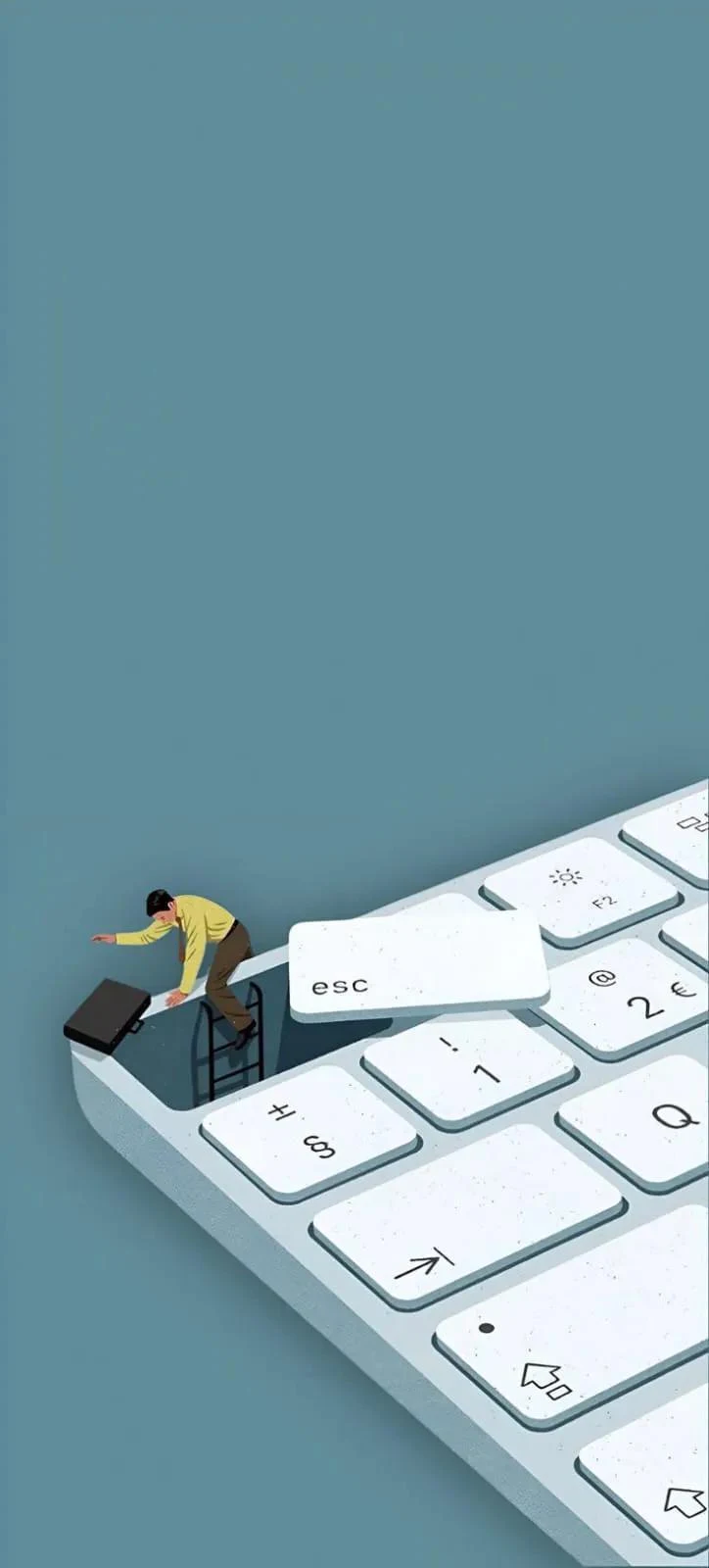 Man Escaping From A Keyboard - Conceptual Digital Illustration iPhone Wallpaper (724x1600)